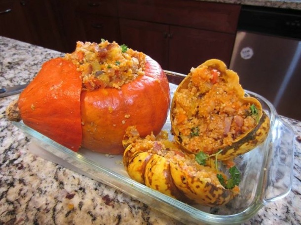 The stuffing put back into their respective squash vessels - what a great serving idea!